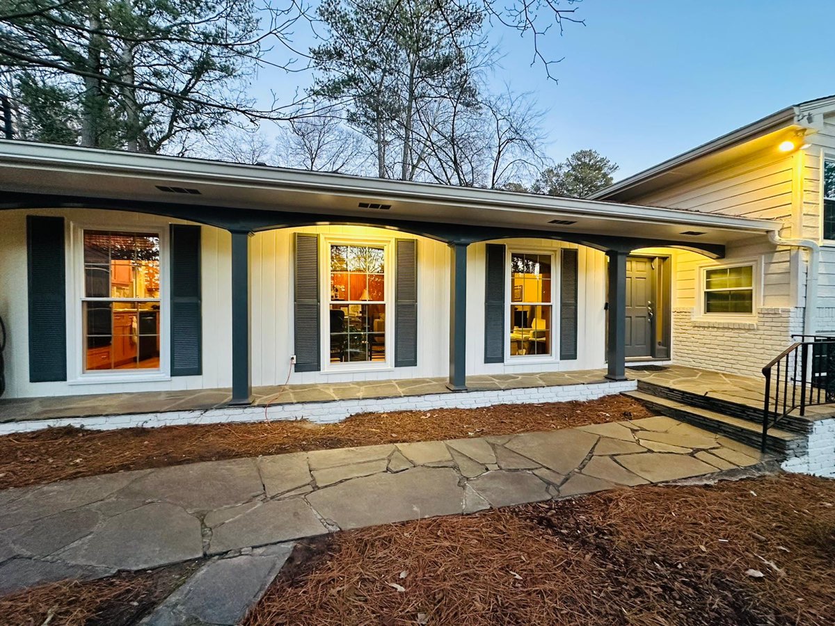 Ranch home with arched porch and new double-hung windows — Tucker, GA